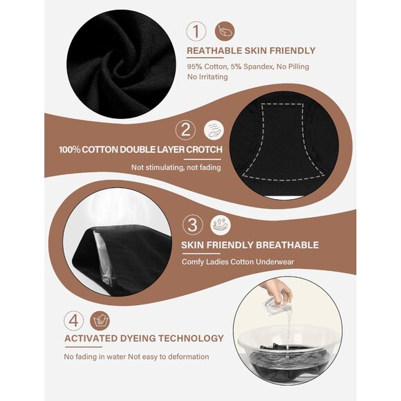 Women’s Cotton High Waisted Full Coverage Panties Pack Plus Size Soft Breathable - Picture 6 of 6